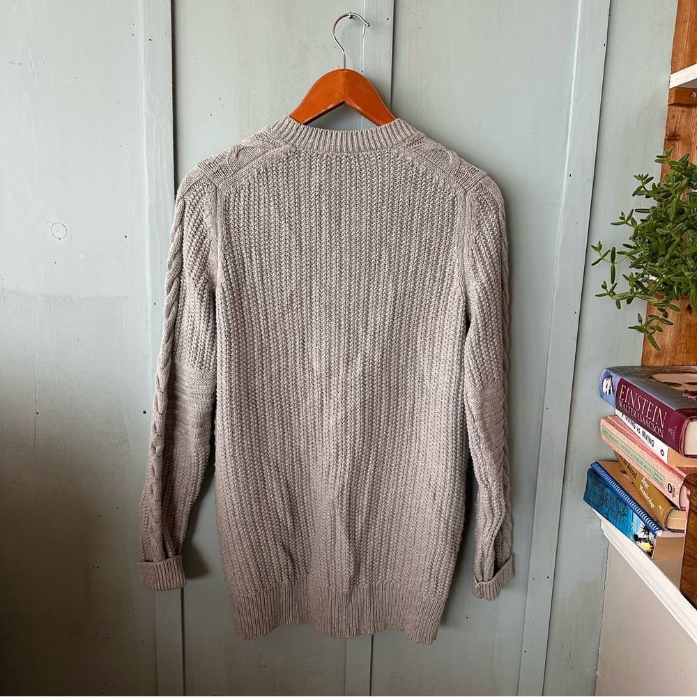 Gray Cable Knit Wool Cotton Blend Cardigan Sweater Size Small Oversized - Picture 6 of 10